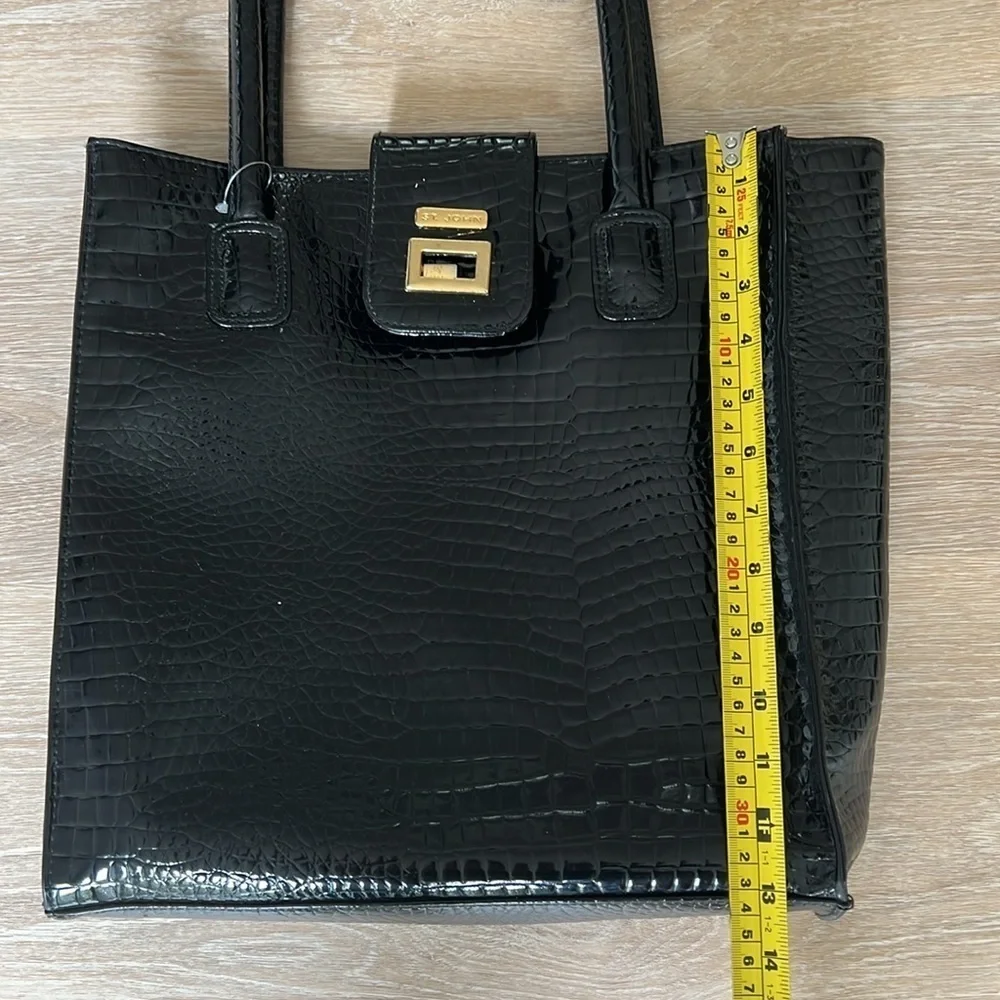 ST. JOHN tote black patent leather crock print